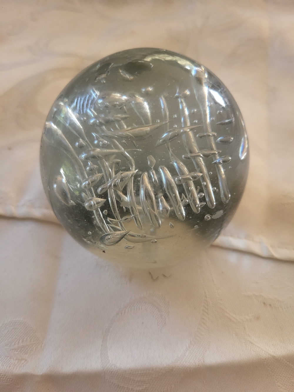 Art Glass Clear Swirl And Bubbles Paperweight orb Shaped, round glass paperweigh